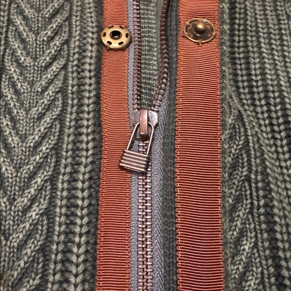 Carbon2Cobalt Olive Cable Knit Sherpa Collar Zip Cardigan Jacket Size L - Picture 6 of 7